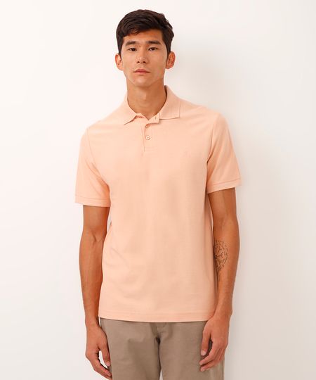 polo de algodão gola texturizada manga curta laranja M