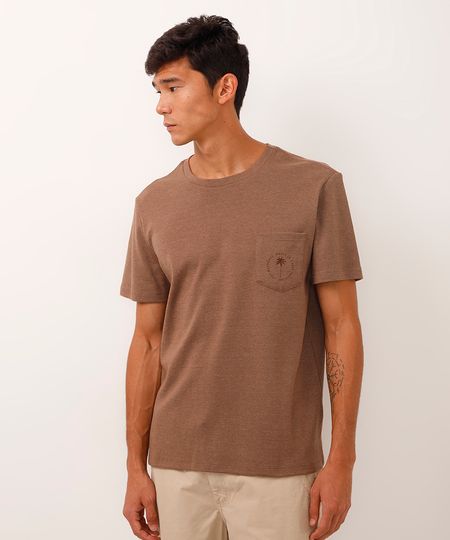 camiseta de algodão bolso frontal coqueiro marrom GG