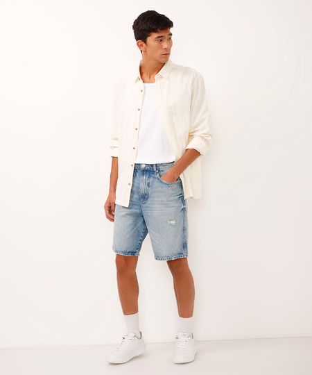 bermuda reta jeans destroyed azul 46