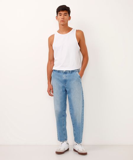 calça relaxed jeans com bolsos azul 38