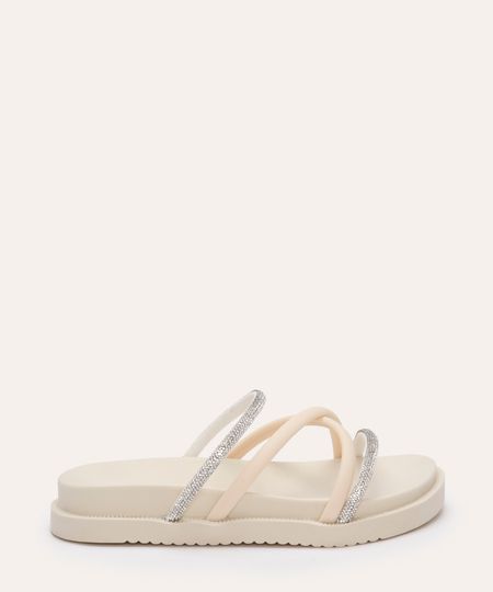 sandália flatform infantil com strass off white 27-28
