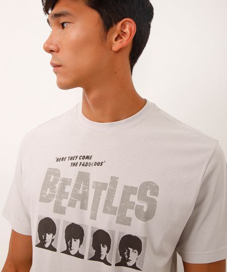 camiseta de algodão the beatles manga curta cinza M