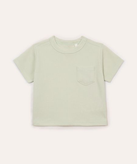 camiseta de algodão infantil com bolso texturizada verde 3