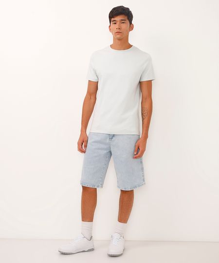 bermuda reta jeans com bolsos azul 36