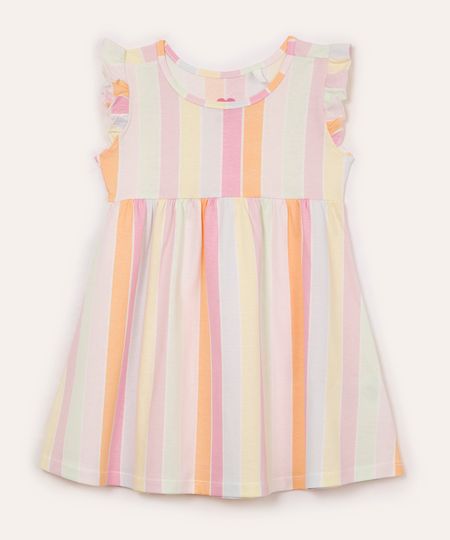 vestido infantil de algodão listrado colorido 1