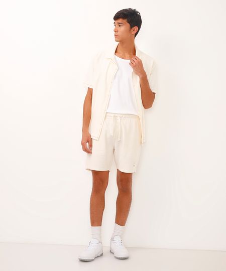 bermuda relaxed com linho cós com elástico off white GG