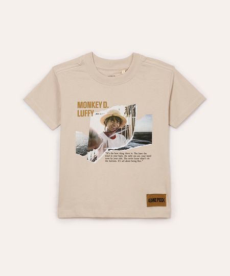 camiseta de algodão infantil one piece bege 8