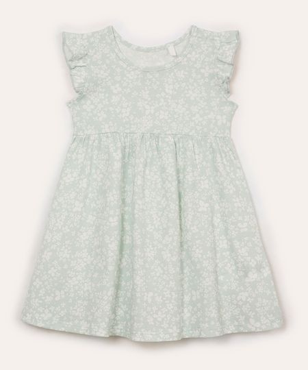 vestido infantil de algodão floral verde 2