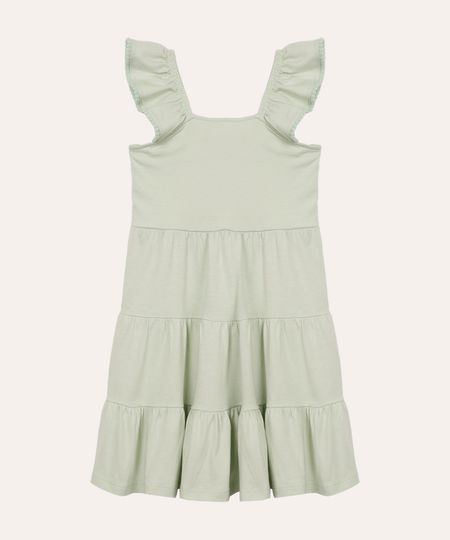 vestido infantil de algodão alça com babado - verde claro 6 vestido infantil de algodão alça com babado - verde claro 6