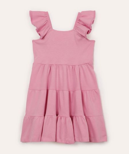 vestido infantil de algodão alça com babado - rosa orquidea 8