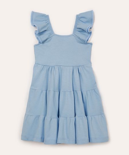 vestido infantil de algodão alça com babado - azul 8 vestido infantil de algodão alça com babado - azul 8