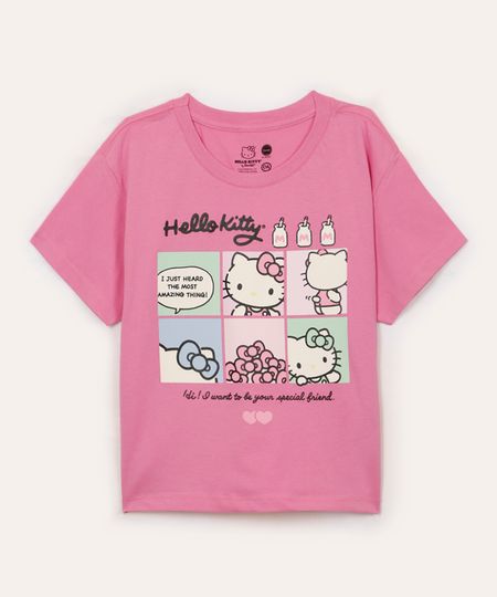 camiseta de algodão juvenil hello kitty rosa 10 camiseta de algodão juvenil hello kitty rosa 10