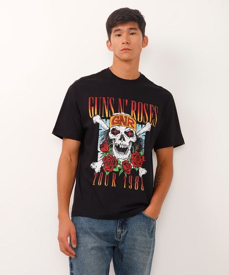 camiseta de algodão manga curta guns n roses preta M