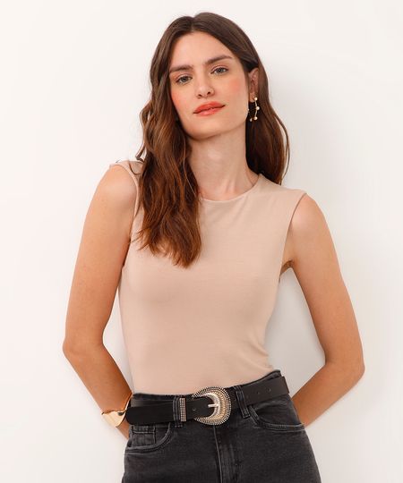 body de viscose decote canoa bege GG