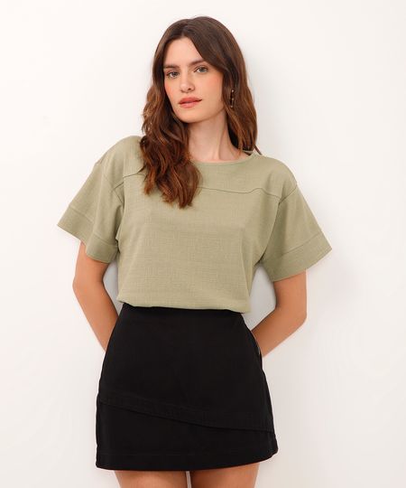 blusa com recorte manga curta verde P