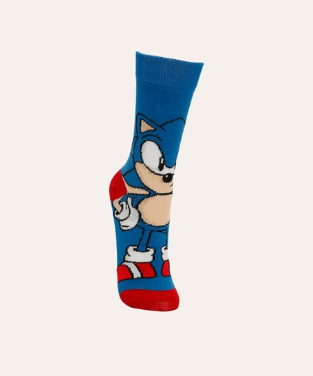 meia infantil cano alto estampada sonic azul 22-25