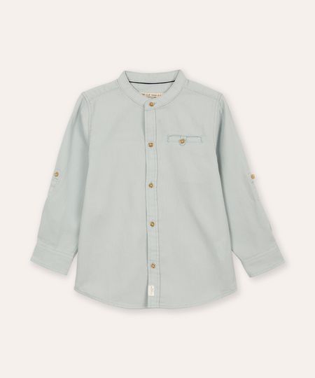 camisa infantil manga longa gola padre azul claro - azul claro 1