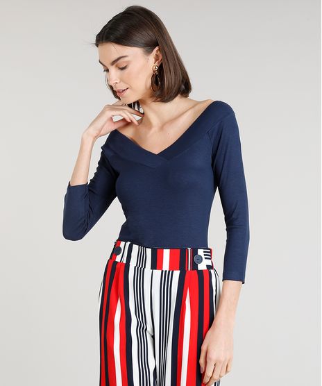 Blusa-Feminina-Canelada-Decote-V-Manga-3-4-Azul-Marinho-9224336-Azul_Marinho_1