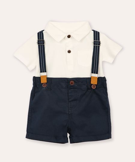 conjunto infantil manga curta com suspensório azul 0-3