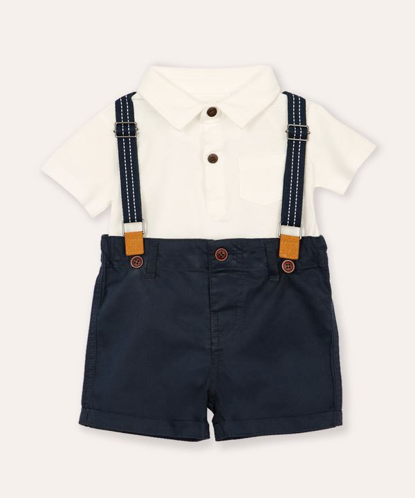 conjunto infantil manga curta com suspensório azul 12-18