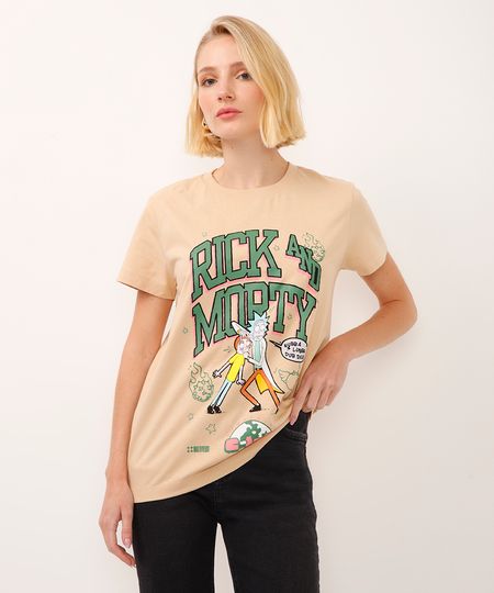 camiseta de algodão manga curta rick and morty bege M camiseta de algodão manga curta rick and morty bege M