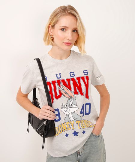 camiseta de algodão manga curta pernalonga cinza PP camiseta de algodão manga curta pernalonga cinza PP