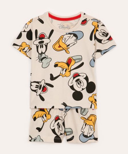 pijama infantil curto turma do mickey bege 1