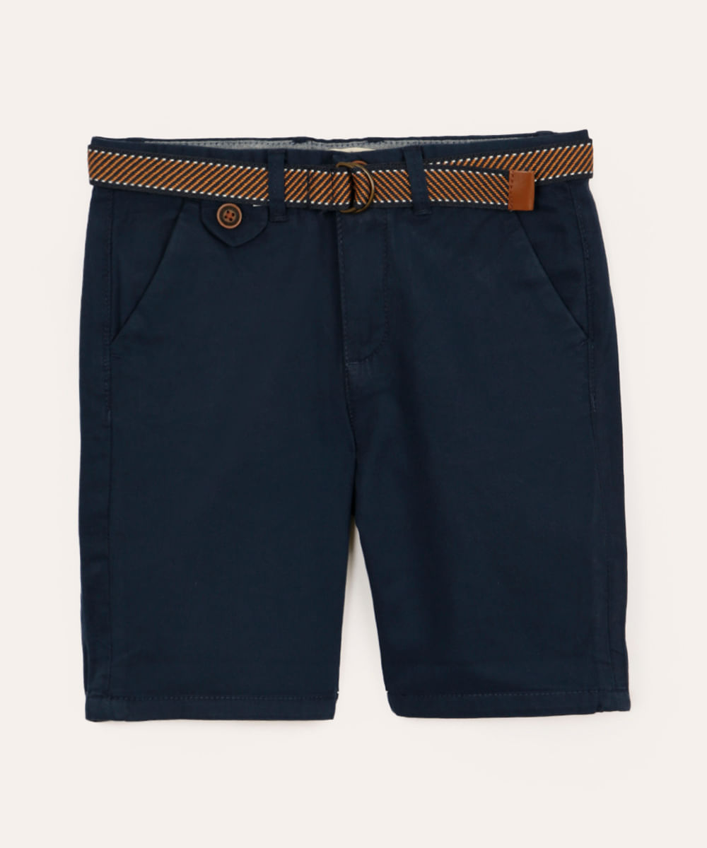 bermuda infantil de sarja com cinto kaki - azul marinho