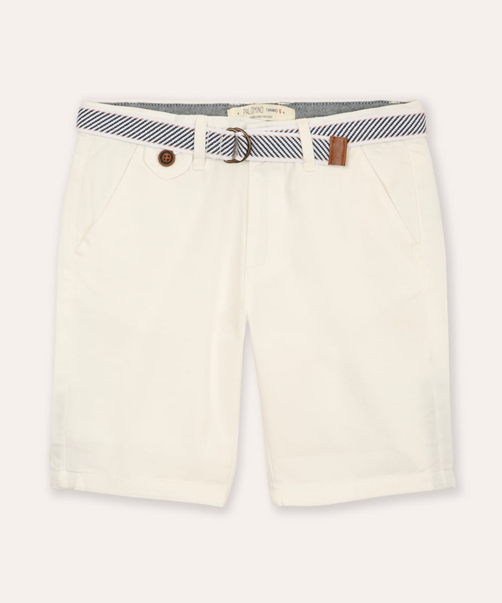 bermuda infantil de sarja com cinto kaki - branco