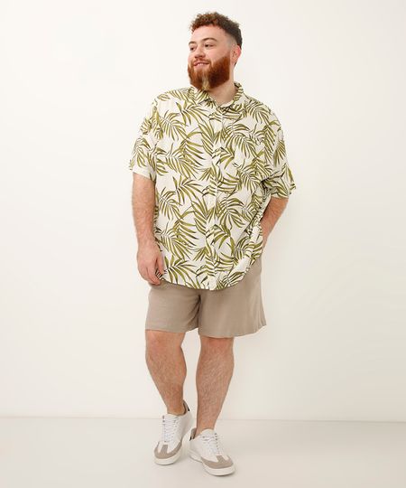 bermuda de linho com bolsos plus size bege GG2 bermuda de linho com bolsos plus size bege GG2