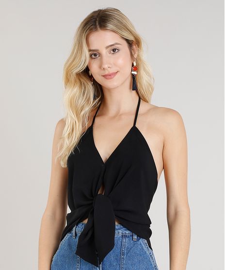 Blusa-Feminina-Frente-Unica-com-Amarracao-Decote-V-Preta-9196802-Preto_1