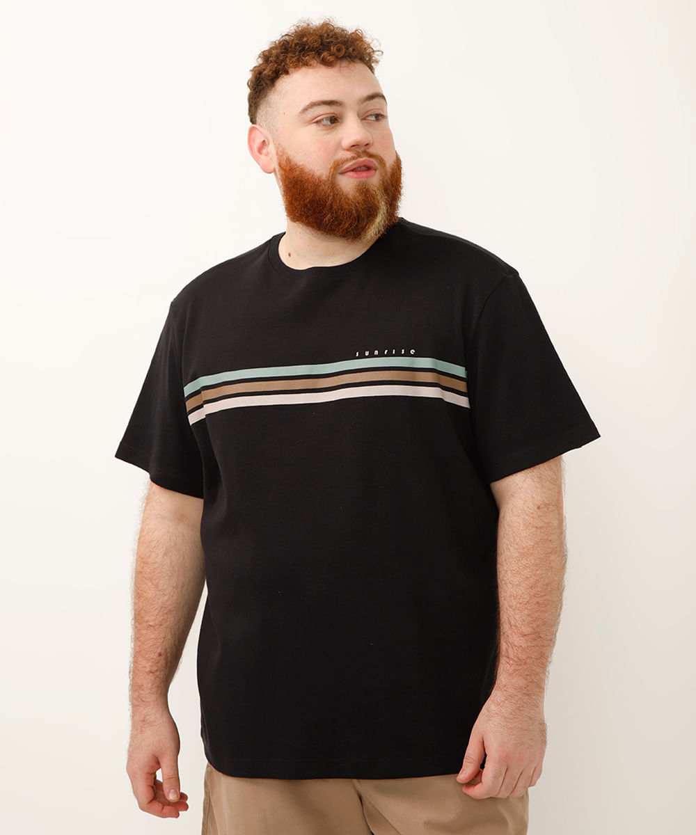 camiseta de algodão plus size estampada manga curta preta