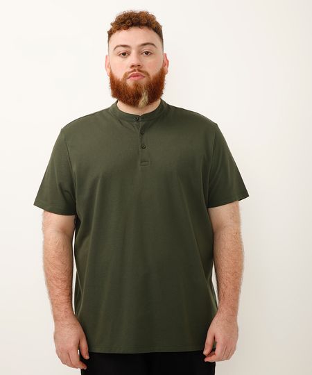 polo plus size de algodão piquet - verde militar GG1 polo plus size de algodão piquet - verde militar GG1
