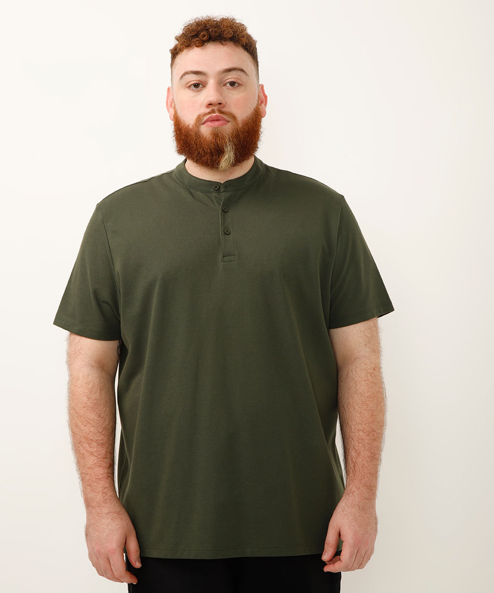 polo plus size de algodão piquet - verde militar