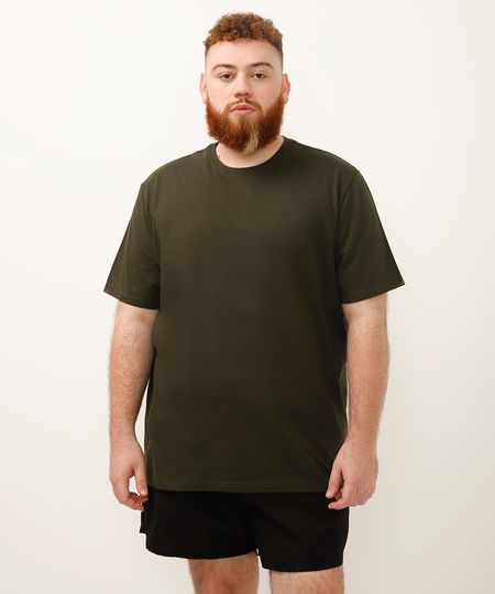 camiseta básica de algodão manga curta plus size verde GG1