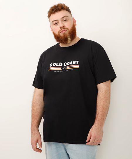 camiseta de algodão plus size gold coast preta GG2