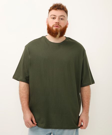 camiseta de algodão plus size oversized manga curta preta - verde militar GG1 camiseta de algodão plus size oversized manga curta preta - verde militar GG1