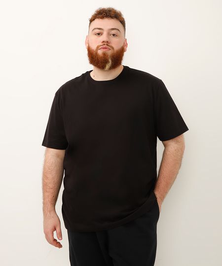 camiseta básica de algodão manga curta plus size preta GG1 camiseta básica de algodão manga curta plus size preta GG1