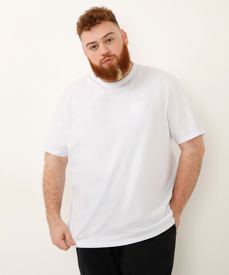 camiseta básica de algodão manga curta plus size branco GG1