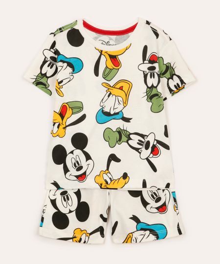 pijama infantil curto turma do mickey off white 1