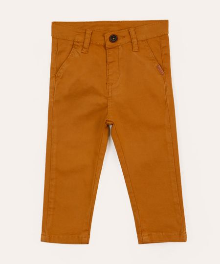 calça de sarja infantil com bolsos marrom 3-6