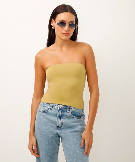 cropped de poliamida sem alça verde P cropped de poliamida sem alça verde P