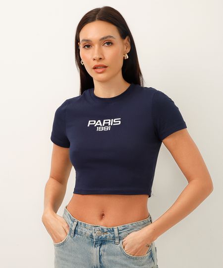 camiseta baby look de algodão paris 1991 azul M