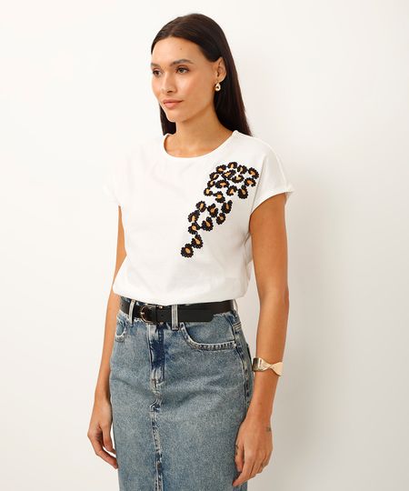 camiseta de algodão manga curta animal print off white PP camiseta de algodão manga curta animal print off white PP
