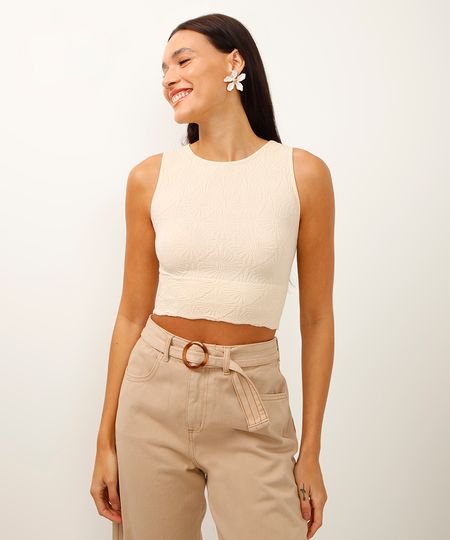 cropped texturizado halterneck alça média bege G