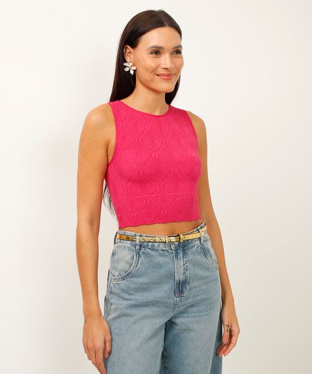 cropped texturizado halterneck alça média rosa GG