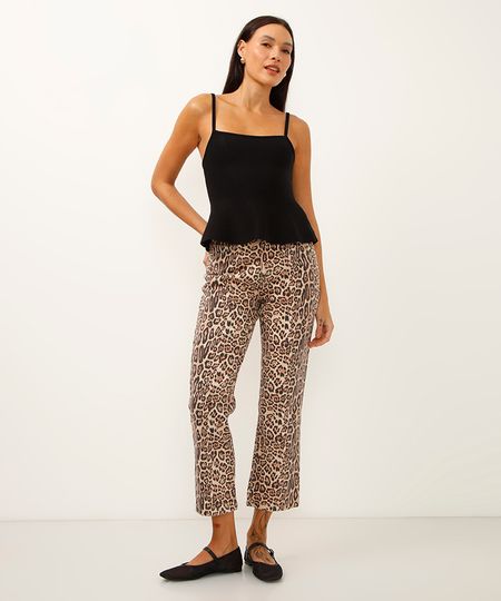 calça boot cut cropped de sarja animal print colorida 34 calça boot cut cropped de sarja animal print colorida 34