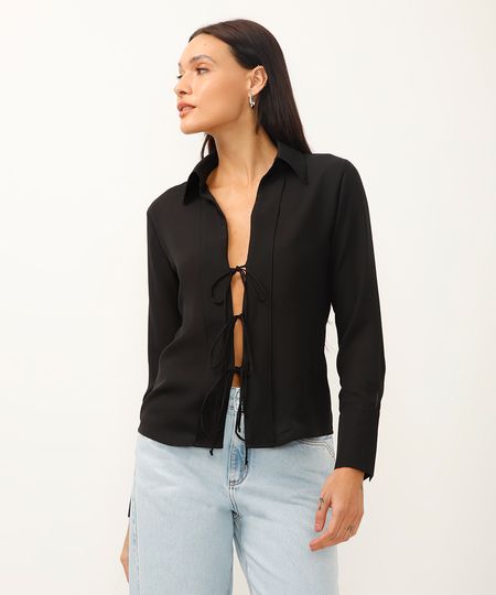 camisa com amarrações manga longa mindset preta PP camisa com amarrações manga longa mindset preta PP