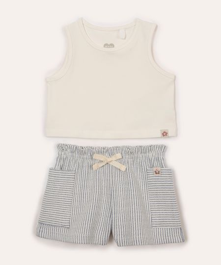 conjunto infantil de algodão regata e short off white 2