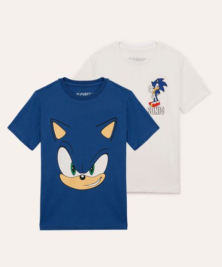 kit 2 camisetas infantis de algodão sonic manga curta colorido 12